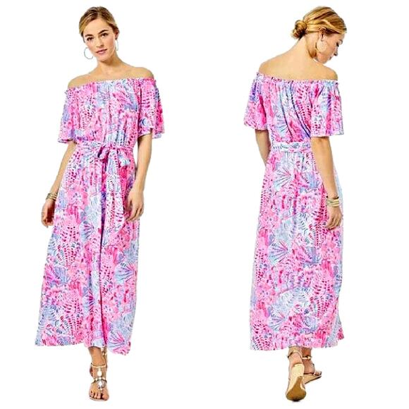 Lilly Pulitzer MORIAH Midi Maxi Dress Raz Berry Sea You Soon Lilac Pink Small - Picture 3 of 10